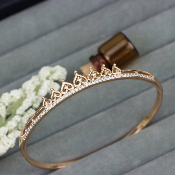 Rose Gold Heart Crown Bangle with Crystal Accent, XPBL0477 - Picture 1 of 12